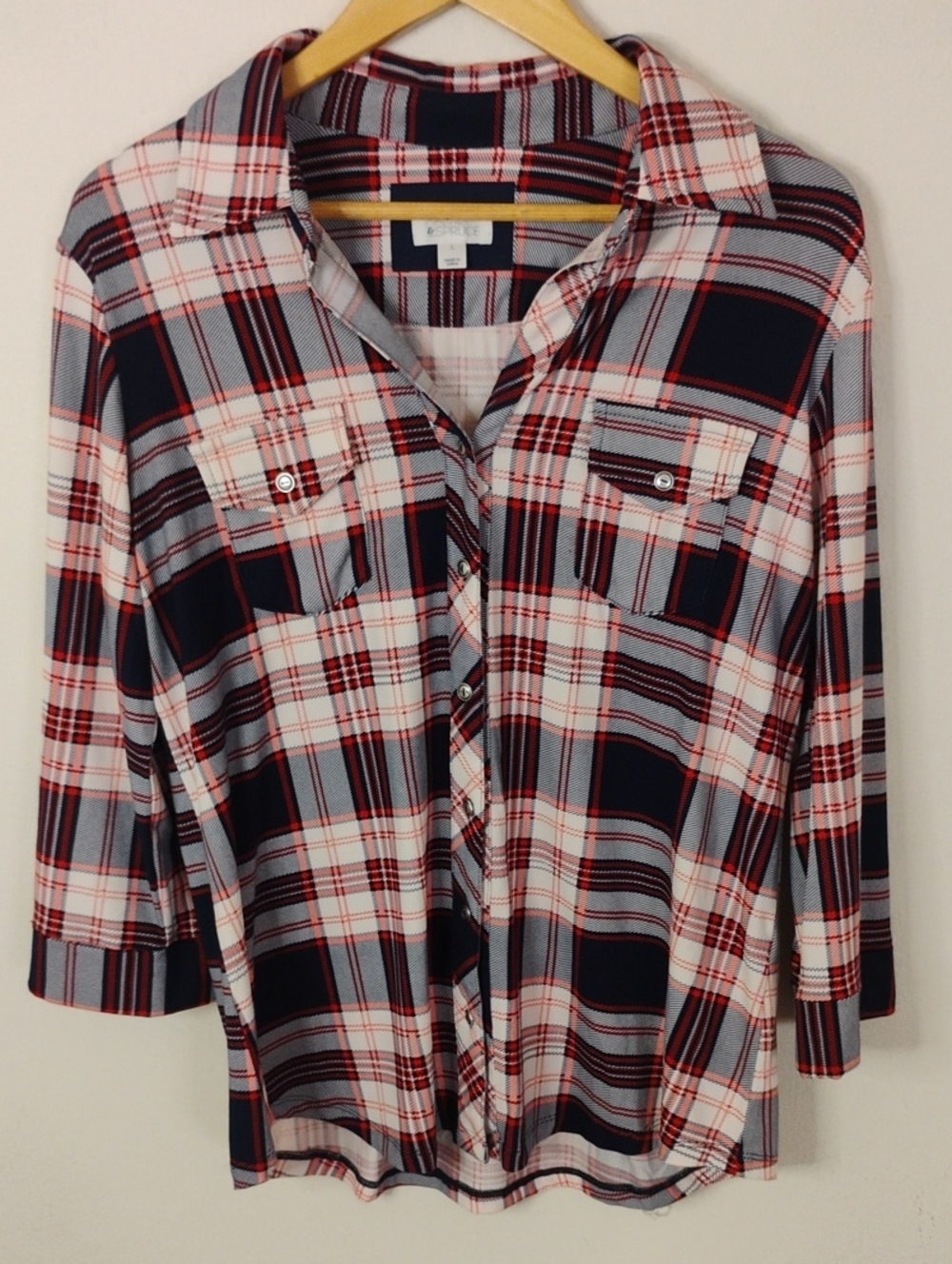 Market & Spruce Red Black White Plaid Button-Down Shirt Large L